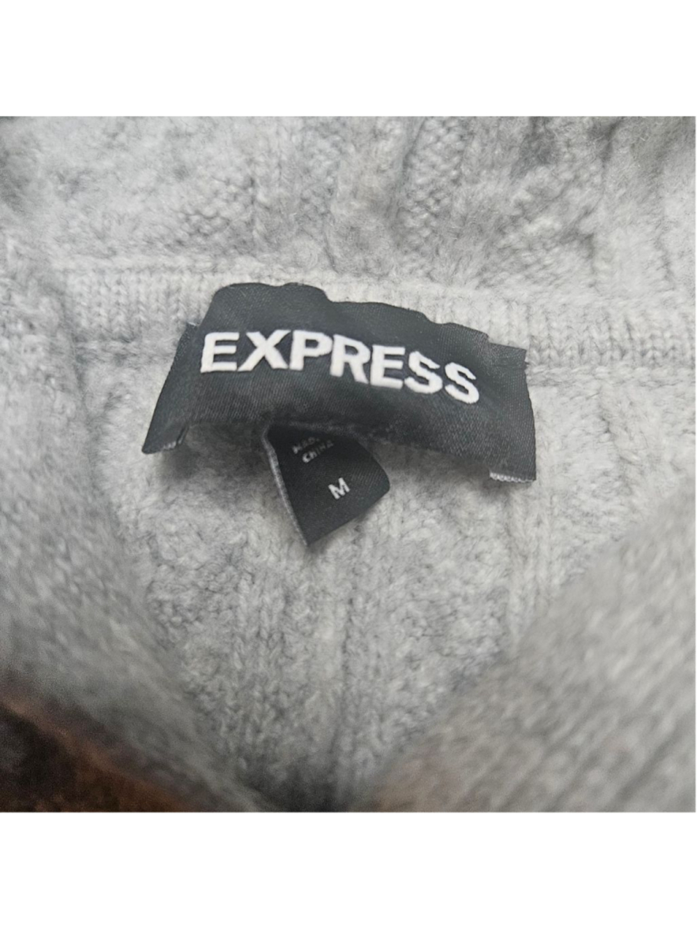 Express Medium Grey Cable Knit Cropped Hoodie Sweater - Picture 5 of 7